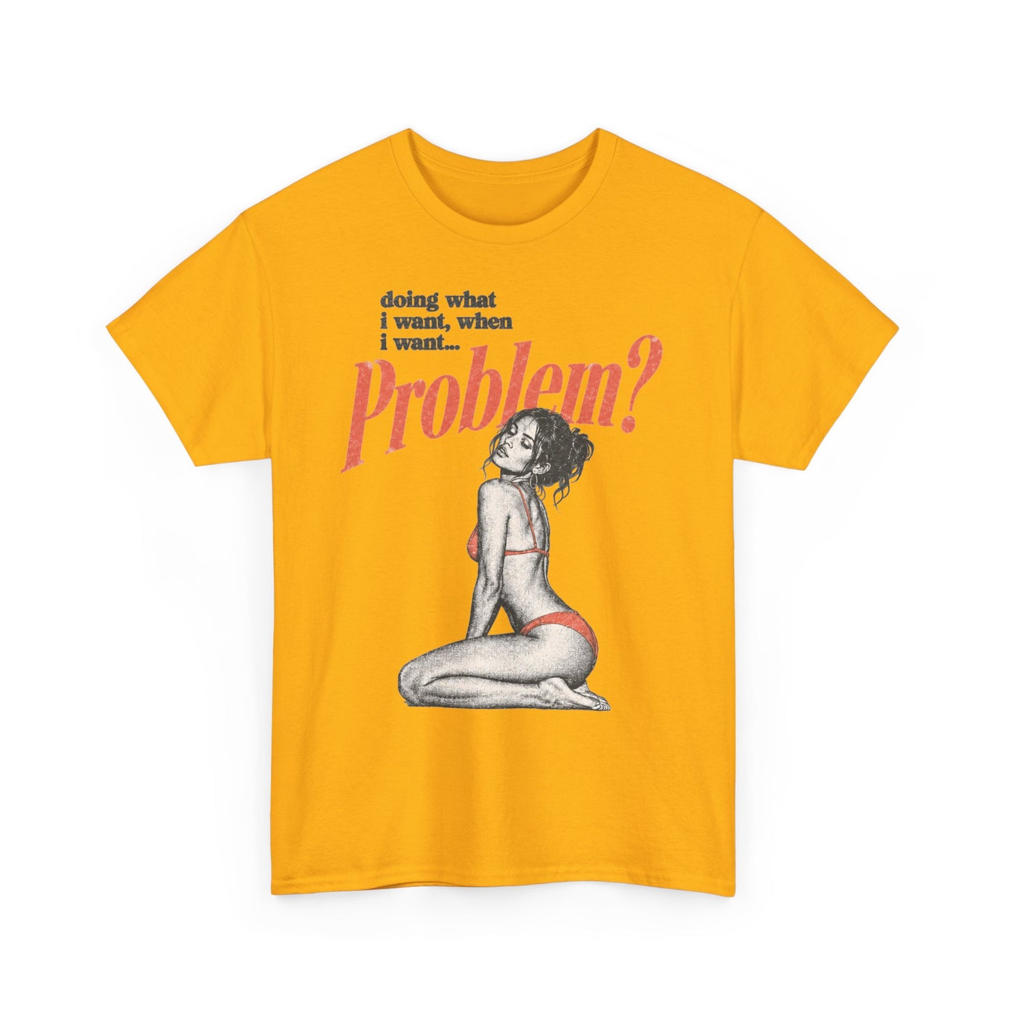 Problem? Graphic Pinup Tee, Retro Illustration | Yellow Statement Shirt