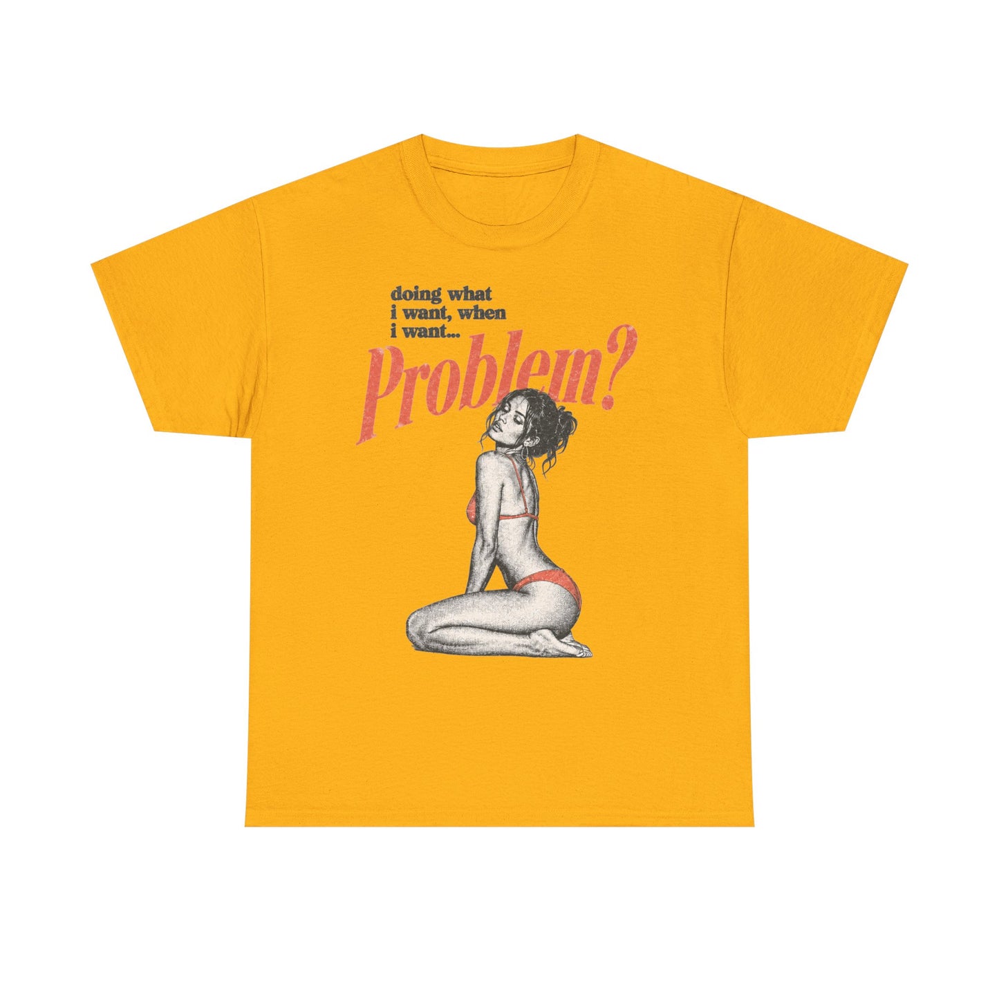 Problem? Graphic Pinup Tee, Retro Illustration | Yellow Statement Shirt
