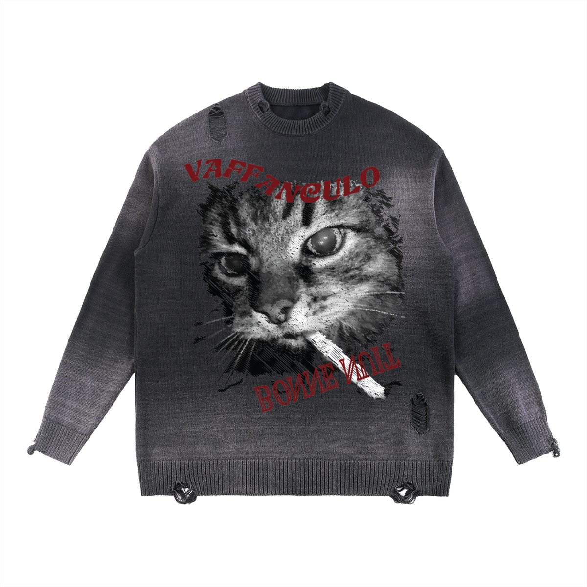 Sun Fade Distressed Ripped Crewneck sweater