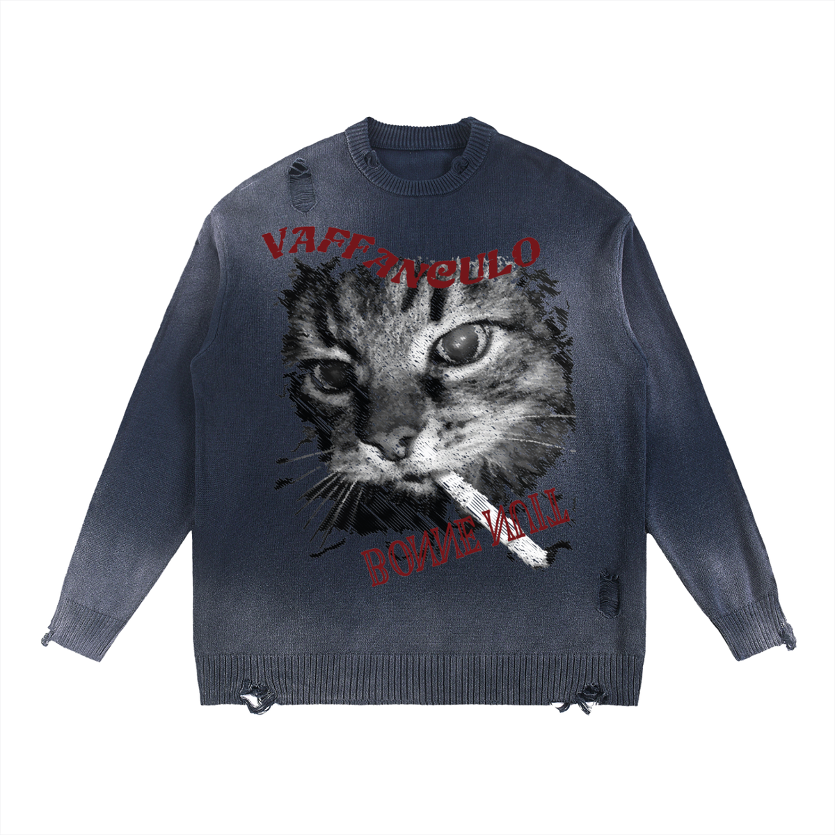 Sun Fade Distressed Ripped Crewneck sweater