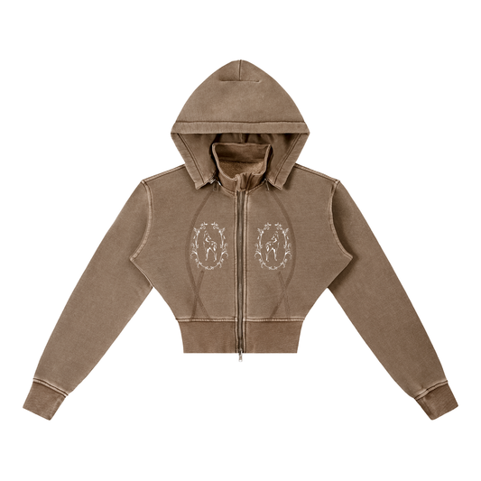 Vintage Washed Cropped Fleece Hoodie